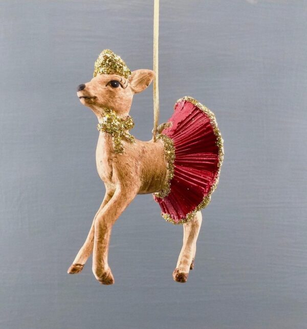 Lady deer w/ skirt satin red w/ glits