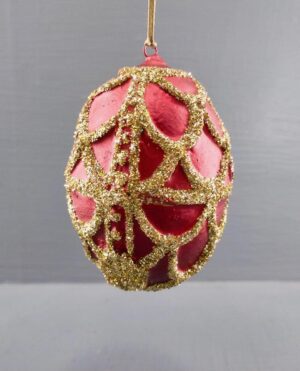 Egg orn satin red w/ glits