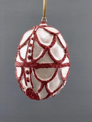 Egg orn pearlized w/ red glits