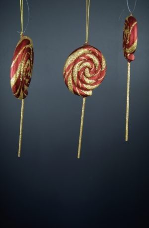 Lollipop orn S/3 red & gold