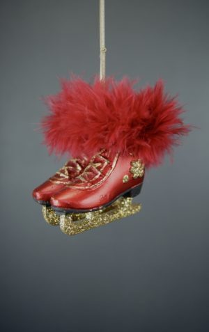 Ice skate orn w/ feathers red