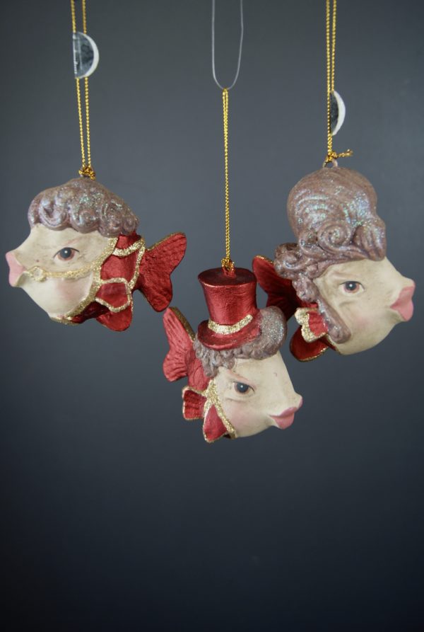 Fish orn S/3 Red glitter