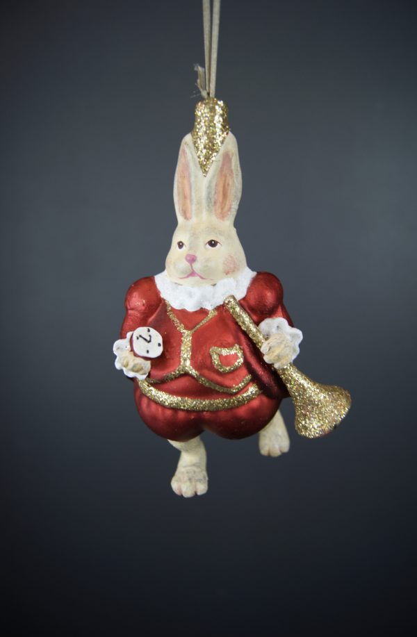 Peter Rabbit holding trumpet orn