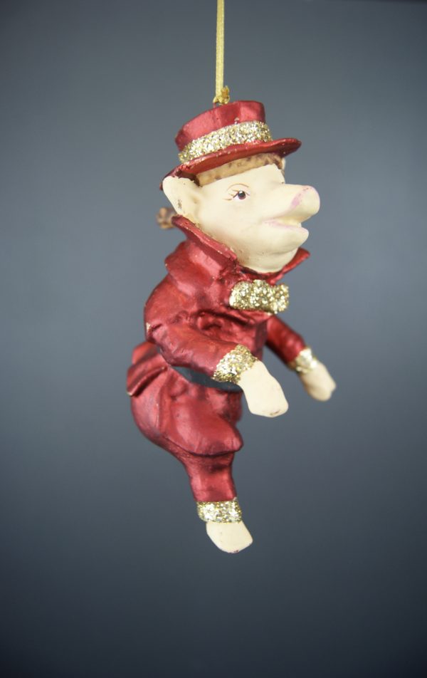Wealthy pig sat red w/ gold glitter