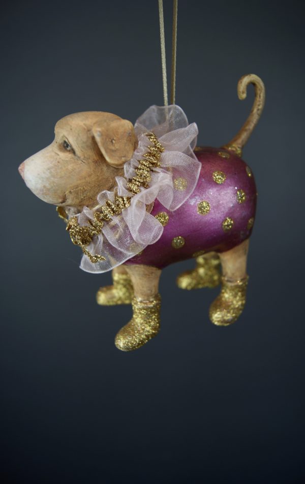 Labrador orn satin pink gold glit