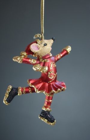 Skating Lady Mouse satin red w/glits