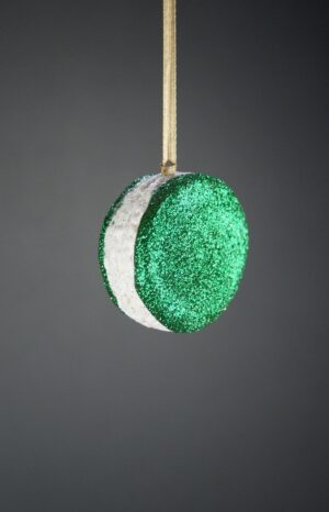 Macrons orn green glits w/ white details