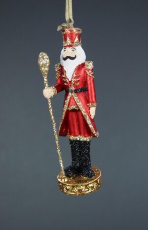 Small Nutcraker orn holding scepter satin red with glits