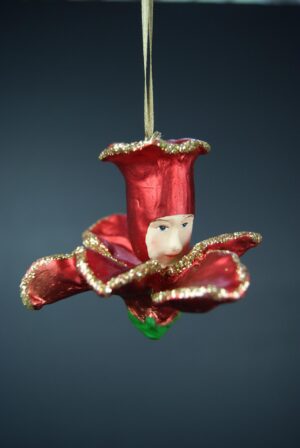 Daffodil face satin red w/ glits