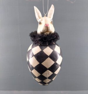 Ester bunny egg with blk/white diamond checkered details