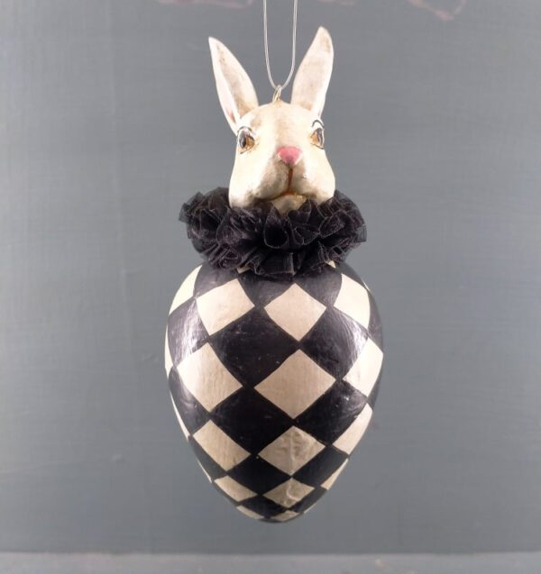 Ester bunny egg with blk/white diamond checkered details
