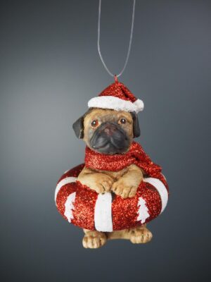 Brown Pug in Glitter Red & White floater