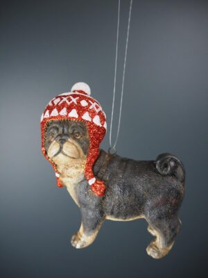 Black Pug with Red & White