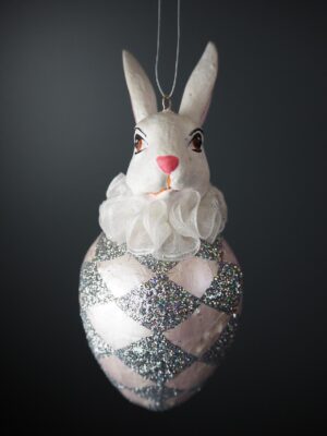 Easter egg rabbit Pearlized w Silver Glits