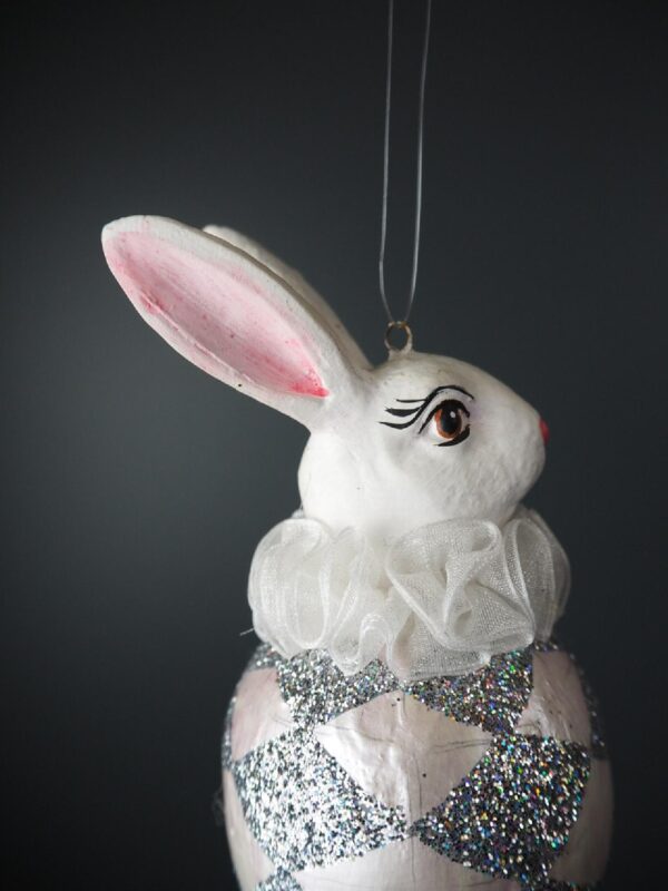 Easter egg rabbit Pearlized w Silver Glits - Image 3