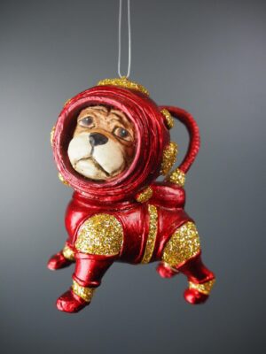 Astronaut Pug Satin Red with gold glits