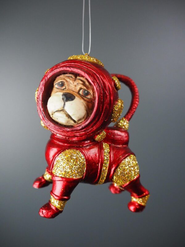 Astronaut Pug Satin Red with gold glits