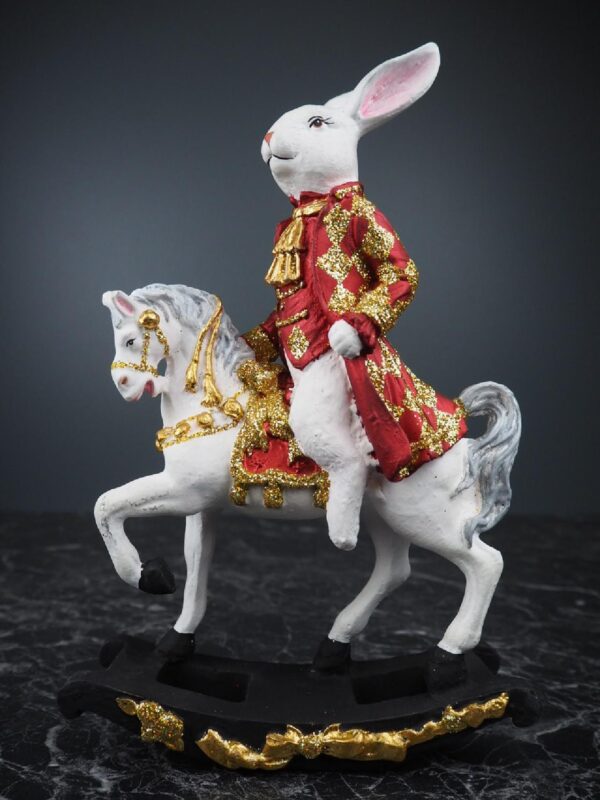 Red Rabbit with gold White rocking horse