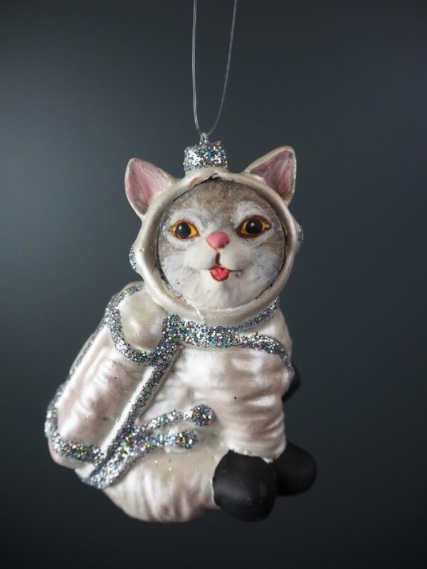 Astrocat in pearl white suit with silver glits