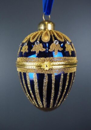 Glass egg box blue 8,5 cm