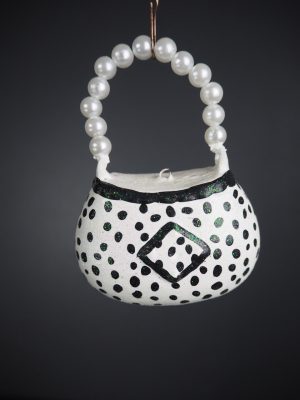 Bag orn white with black polka dots & glits - pearl handle
