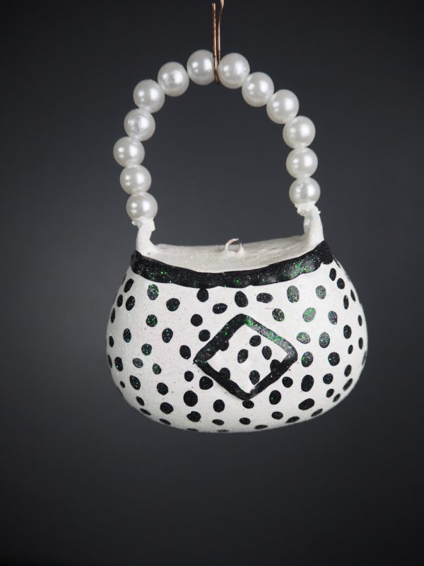 Bag orn white with black polka dots & glits - pearl handle