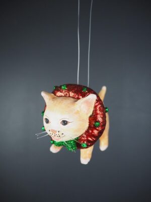 Christmas yellow cat w/ satin red