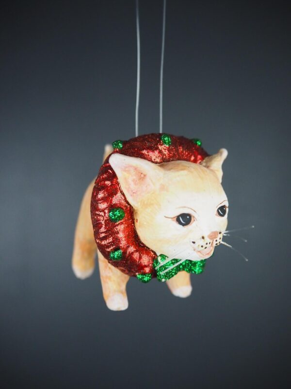 Christmas yellow cat w/ satin red - Image 3