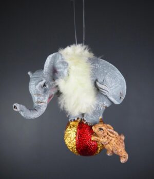 Elephant on ball GL & red w/ white feathe