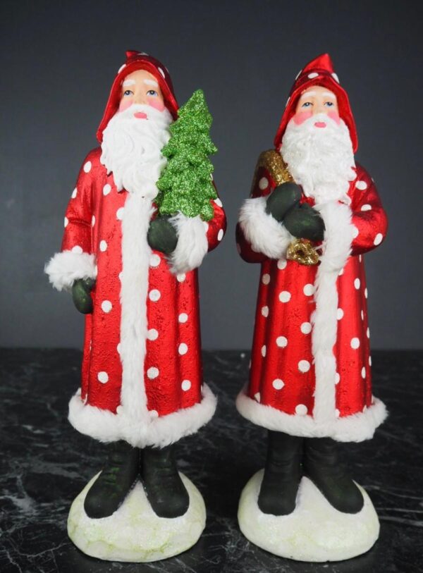 Standing santa W tree & bag a/2 red  polka