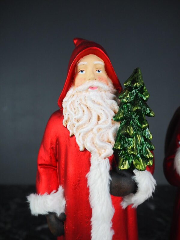 Standing Santa holding tree & bag a/2 in satin red w/ fur co - Image 2
