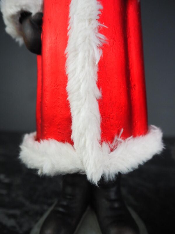 Standing Santa holding tree & bag a/2 in satin red w/ fur co - Image 4