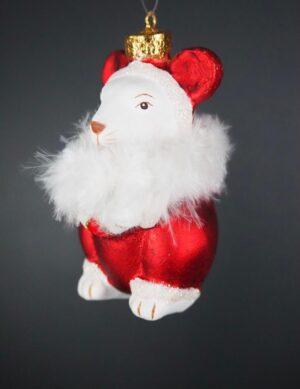 Little mouse with round candy satin red & white feathers