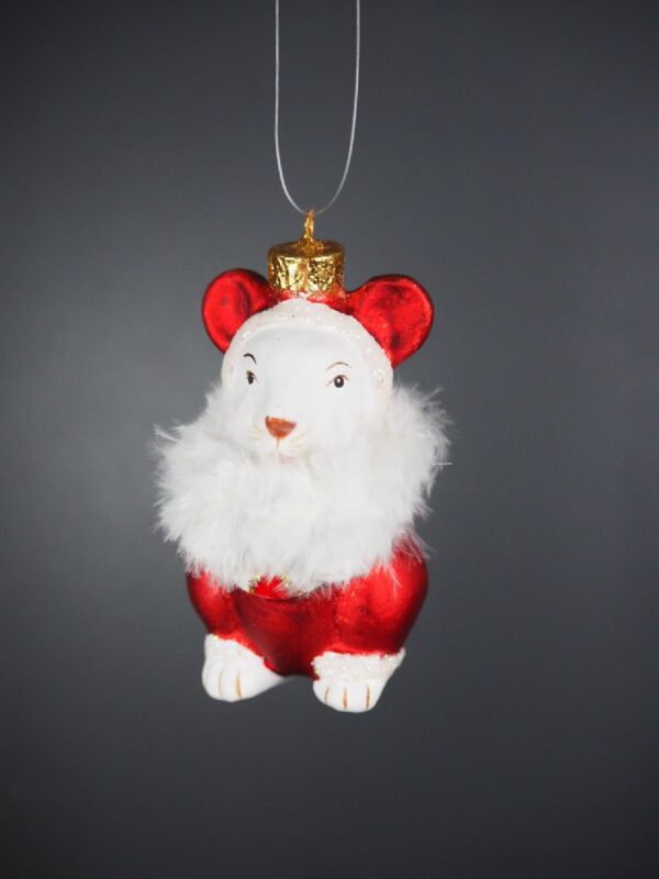 Little mouse with round candy satin red & white feathers - Image 2