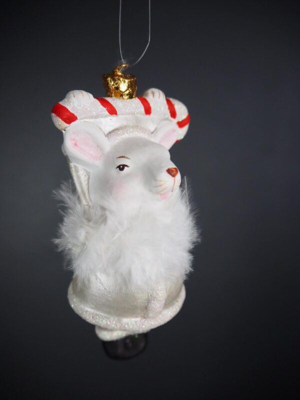 White mice holding candy cane with white feather nckpc - Image 2