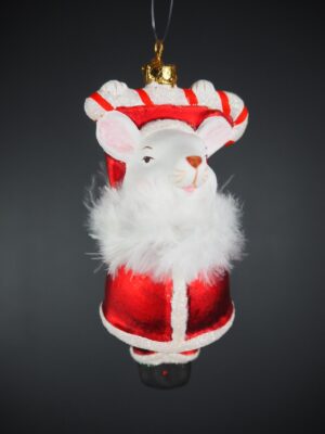White mice holding candy cane with white feather nckpc & sat