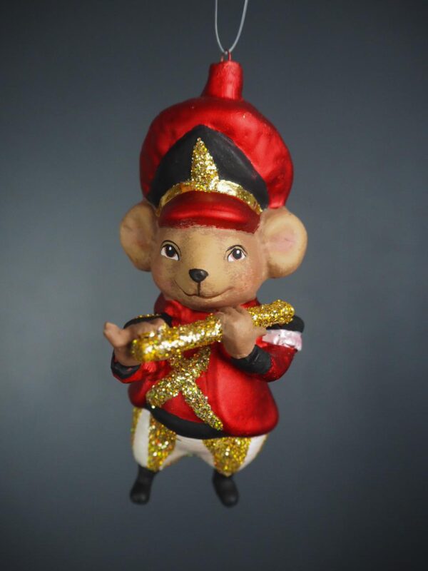 Sir mouse holding flute satin red coat w/ gold glits