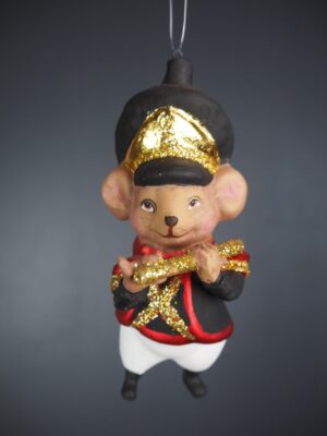 Sir mouse holding flute black coat w/ gold glits