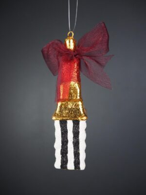 Lipstick orn with black white glits & ribbon on top