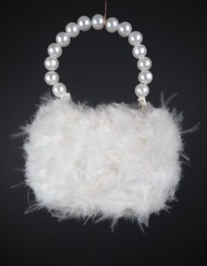 Bag orn with white feather & pearl handle