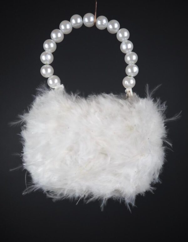 Bag orn with white feather & pearl handle