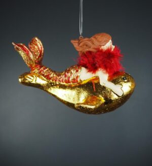 Little mermaid satin red & gold leaf & glits w/ feather neck
