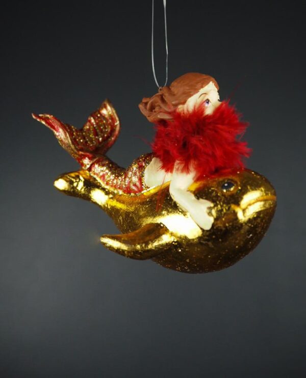 Little mermaid satin red & gold leaf & glits w/ feather neck - Image 2
