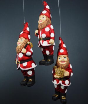 Gnome in satin red with white polka dots glits details a/3