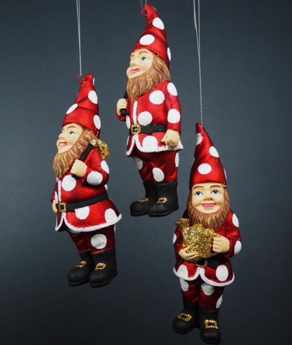 Gnome in satin red with white polka dots glits details a/3