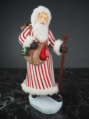 Santa w/giftbag red striped w/ fur