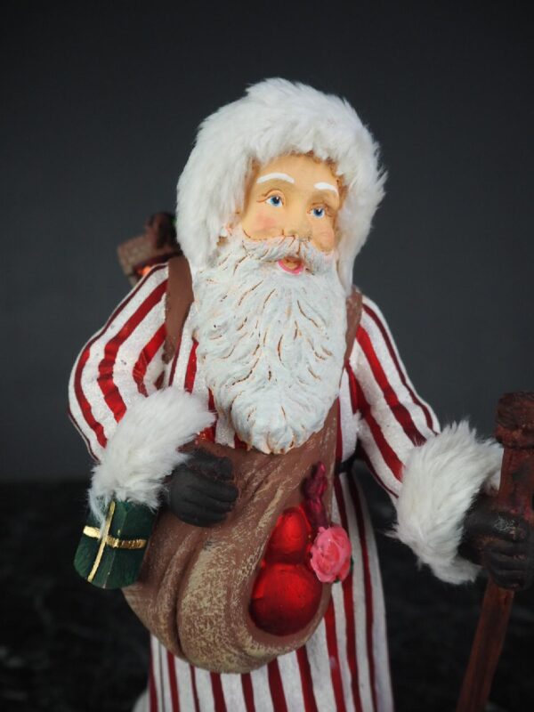 Santa w/giftbag red striped w/ fur - Image 2