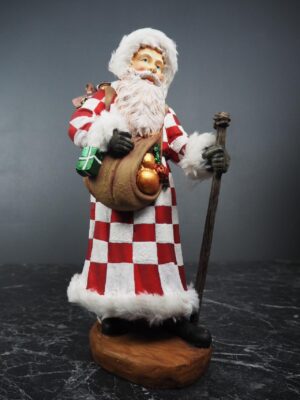 Santa w/giftbag red/white check w/ fur