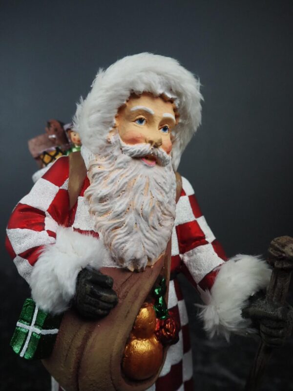 Santa w/giftbag red/white check w/ fur - Image 2