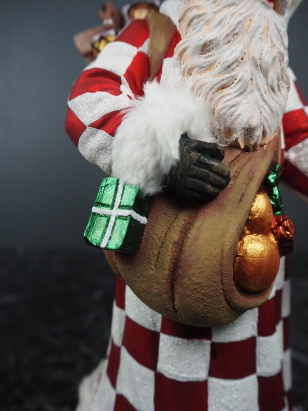 Santa w/giftbag red/white check w/ fur - Image 3